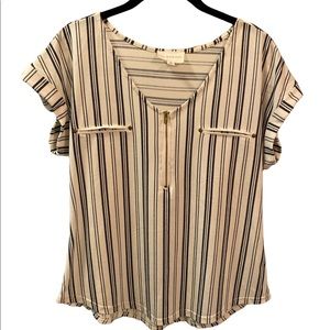 The workshop navy and white stripe top travel knit